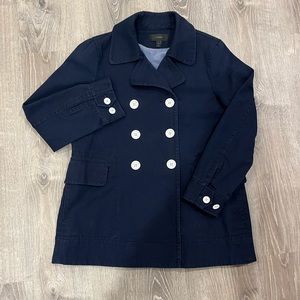 J. Crew Navy Blue Button Up Cotton Majesty Peacoat Sz 8